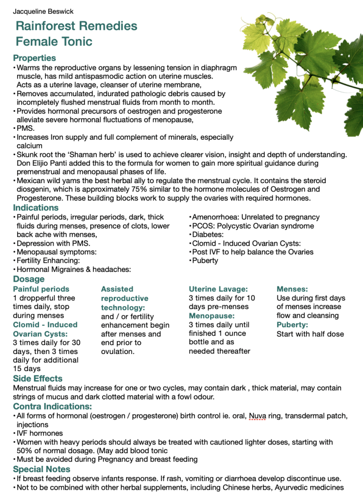 Rainforest remedies female tonic
